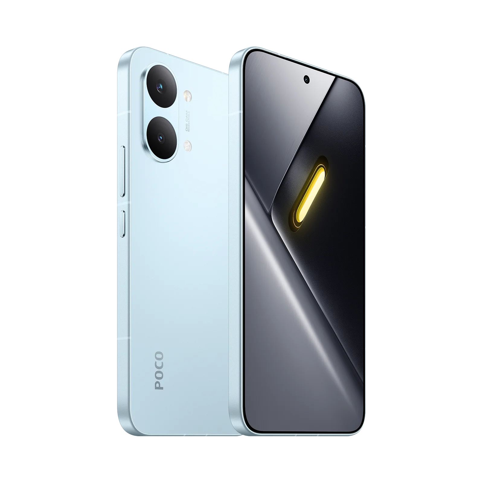 Xiaomi POCO X8 Pro Max celeste: vista trasera y pantalla frontal.