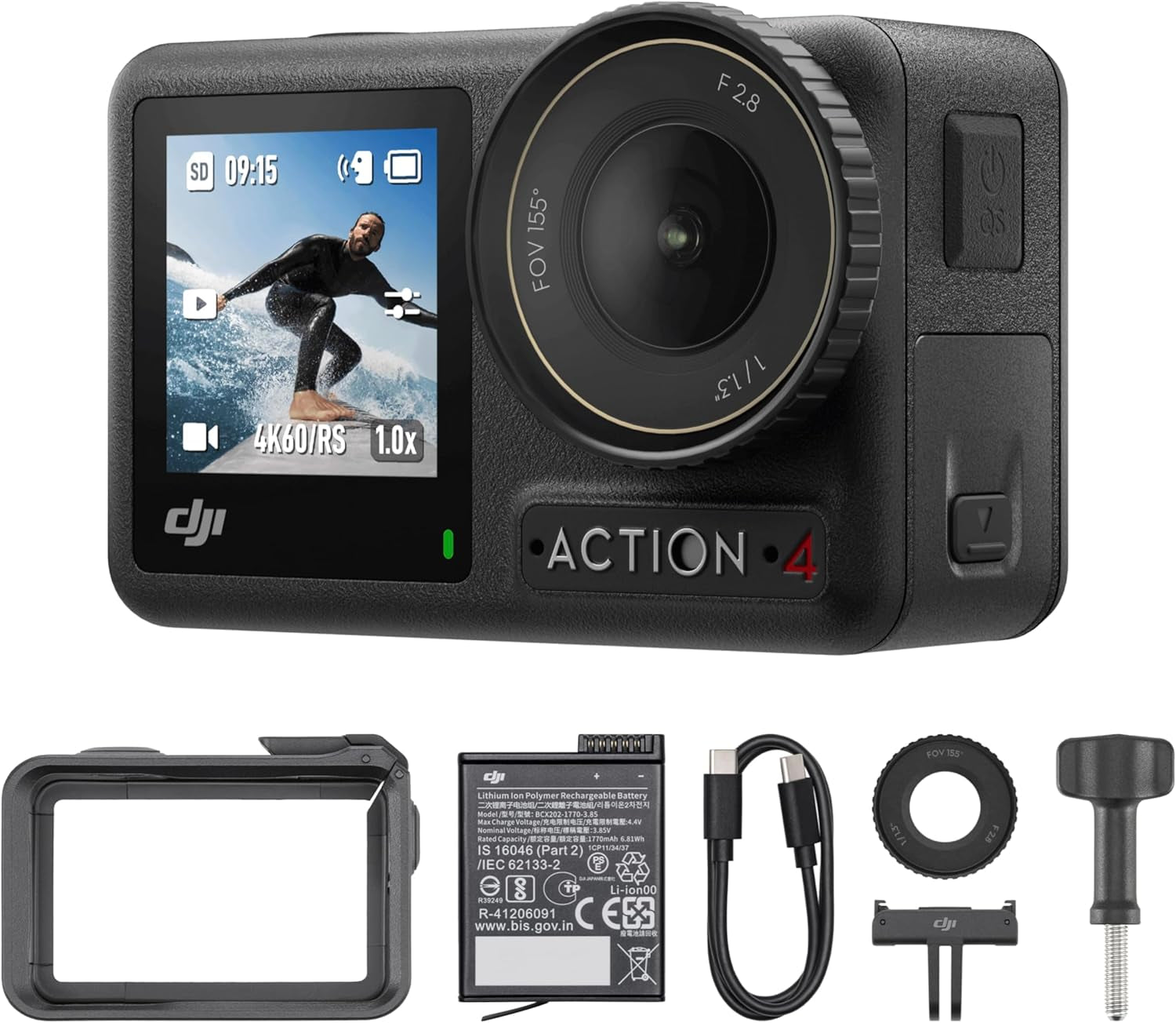 Osmo Action 4 Standard Combo, 4K/120Fps Waterproof Action Camera with a 1/1.3-Inch Sensor, Stunning Low-Light Imaging,10-Bit & D-Log M Color Performance, Long-Lasting 160 Mins, Outdoor Camera