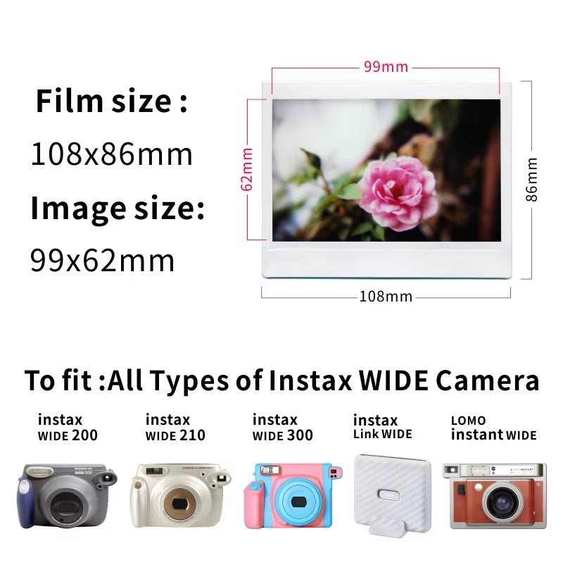 Instax Wide Film Instant White Black Edge for Fuji Camera 100 200 210 300 400 500AF Lomography Wide Link Wide+Album Set