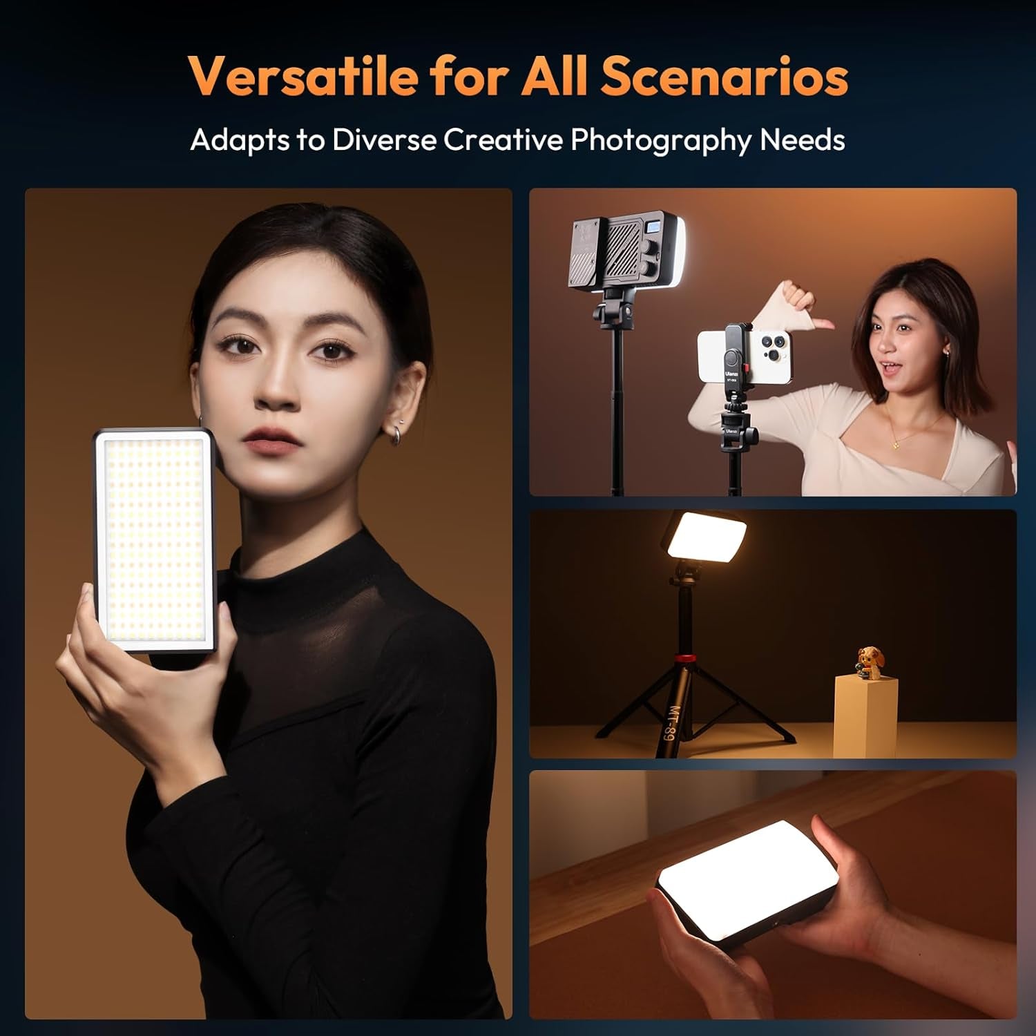 40W Bi-Color Portable Video Light, 5000Mah Rechargeable LED Camera Light, Battery, 8 Scene Modes, 2700-6500K Mini Studio Lighting for Youtube, Vlogging, Live Streaming, Photography