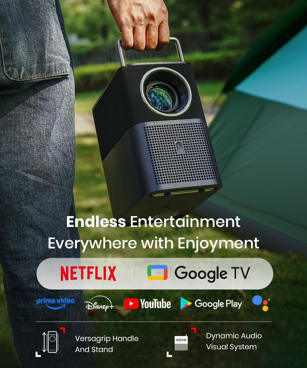 A1 GTV Projector with Official Netflix Licensed, 1080P Portable Outdoor Movie Projector, 360 ISO Lumens, 4K Supported Bluetooth Wifi Projector, 120" Screen, Auto Focus, Dolby Digital, 16W Speaker