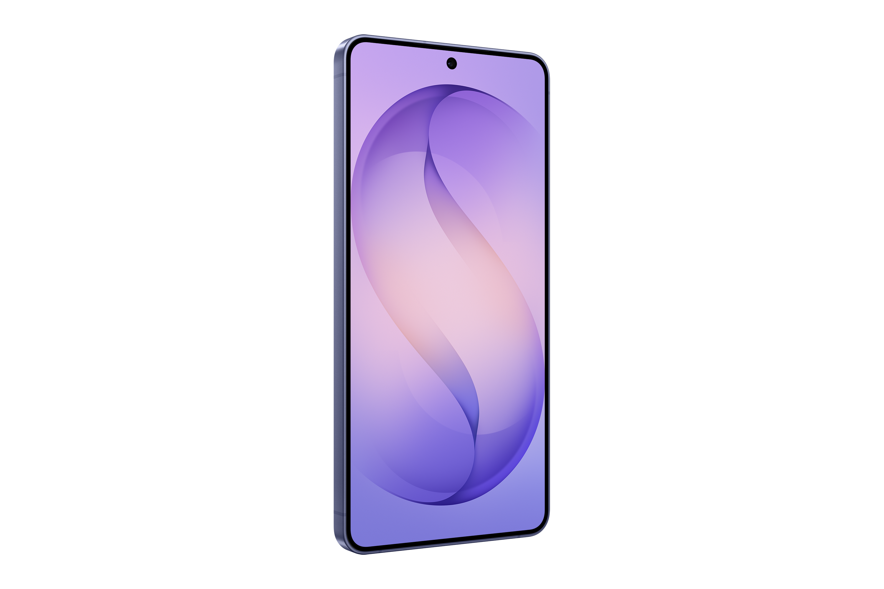 Samsung Galaxy S26 Plus violeta: pantalla frontal en ángulo y perfil lateral.