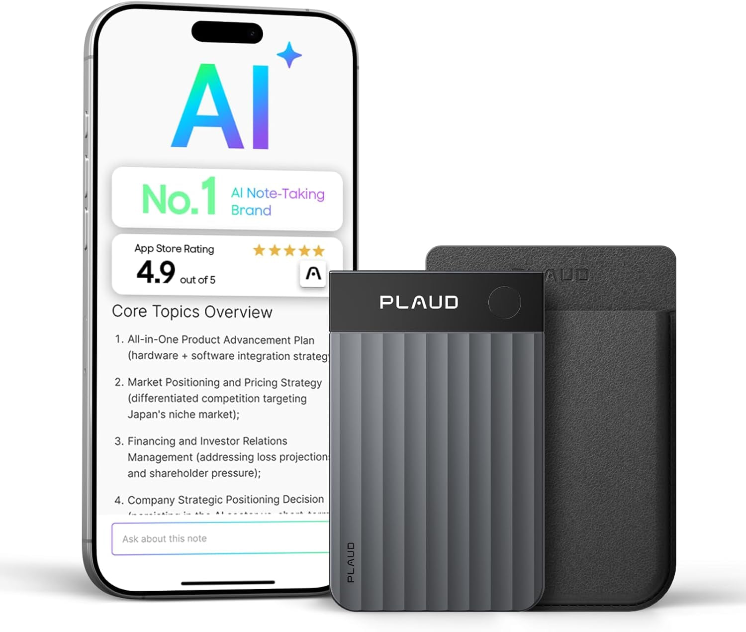 Note Pro AI Voice Recorder, Transcribe & Summarize with AI, App Control, Note Taker for Meetings & Calls, Supports 112 Languages, Ultra-Slim W/Instantview Display, Case Included, Silver