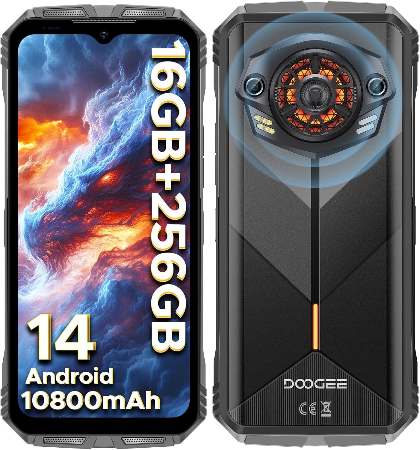 S Punk Rugged Smartphone Unlocked, 10800Mah Battery Rugged Phone, 16GB+256GB Cell Phone Android 14, 126Db Speaker, 6.58" Fhd+90Hz,50Mp+16Mp,Led Light/Dual Sim/Nfc/Otg/Face Id/Fingerprint, Dark