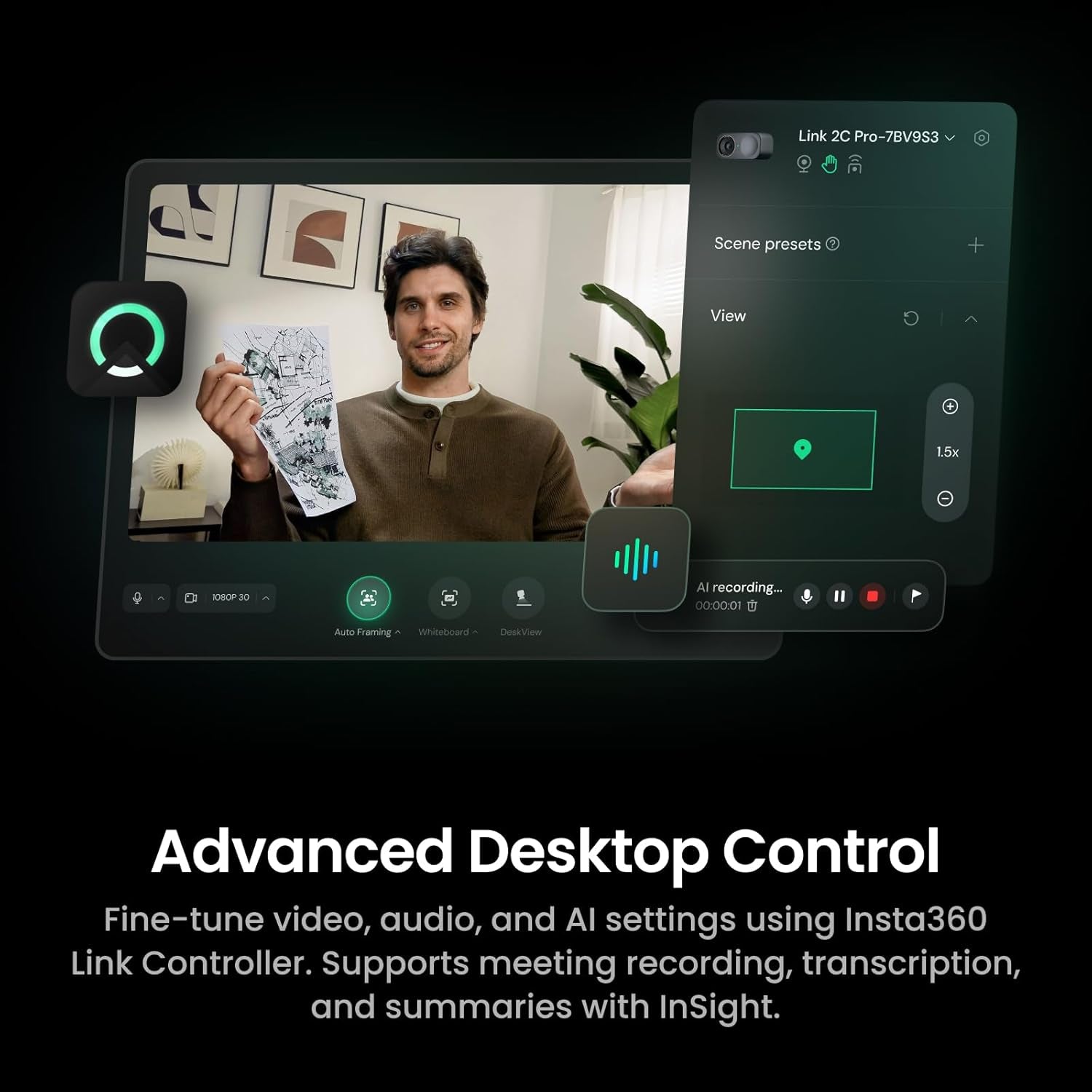 Link 2C Pro – 4K Webcam for Pc/Mac, 1/1.3” Sensor, Low-Light, Auto Framing, HDR, Directional Noise-Canceling Mics, Supports Stream Deck, Zoom, Teams, Twitch for Streaming or Meetings