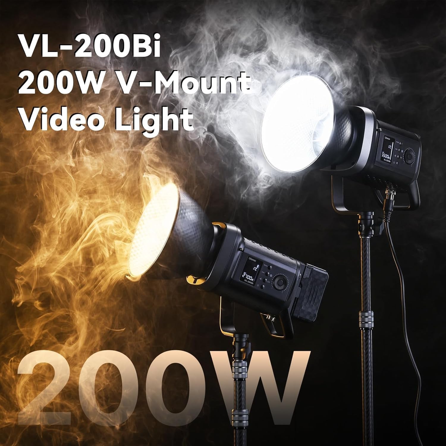Vl-200Bi Video Light, 200W Bi Color LED Video Light COB Fill Light Continuous Output Lighting with APP Control, 2700K-6500K, 6 Scenes Bowens Mount Studio Light for Photography Video Recording