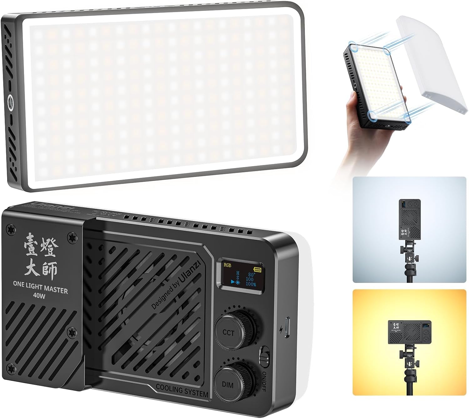40W Bi-Color Portable Video Light, 5000Mah Rechargeable LED Camera Light, Battery, 8 Scene Modes, 2700-6500K Mini Studio Lighting for Youtube, Vlogging, Live Streaming, Photography