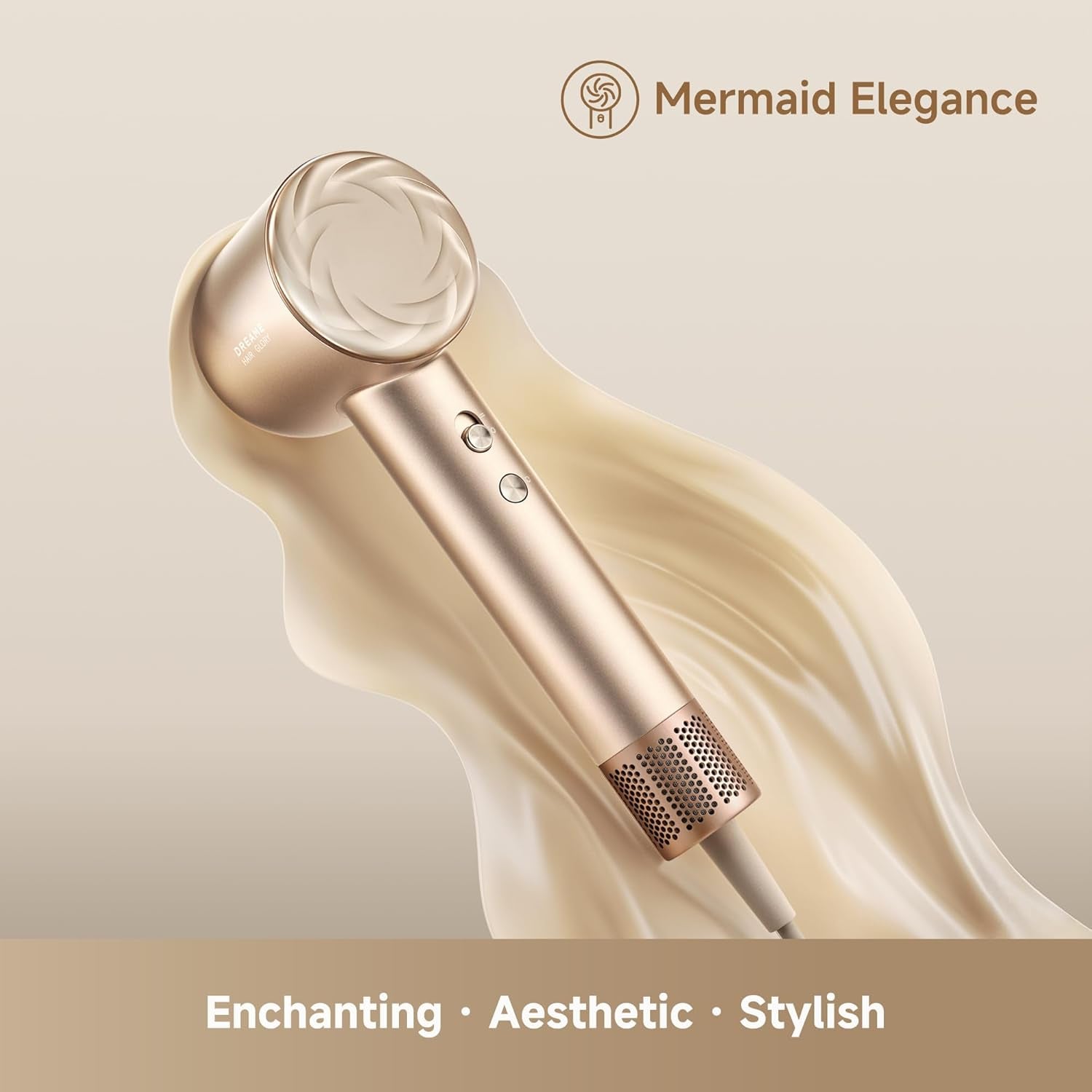 Glory Mix High-Speed Hair Dryer, Dual Voltage, 3 Magnetic Nozzles, Perfume Infusion, Customized Fragrant Drying, NTC Control, 300M Negative Lons, 110,000RPM Motor, 336G Lightweight, Gold