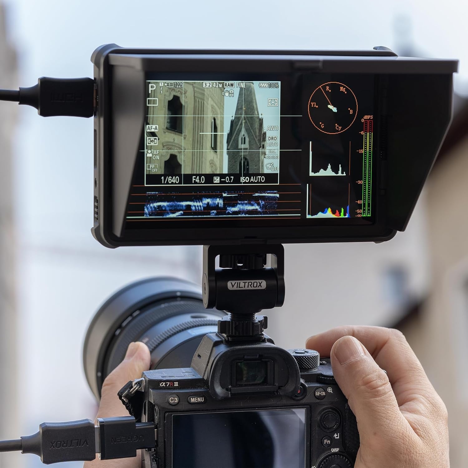 6" Camera Field Monitor, 2000Nit HD 1920X1080 Touch Screen Portable Video Monitor, 4K HDMI Loop In/Out with 3D LUT, De-Squeeze, Peak Focus, with Sunshade Hood